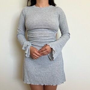 Gray Long Sleeve Ribbed Dress